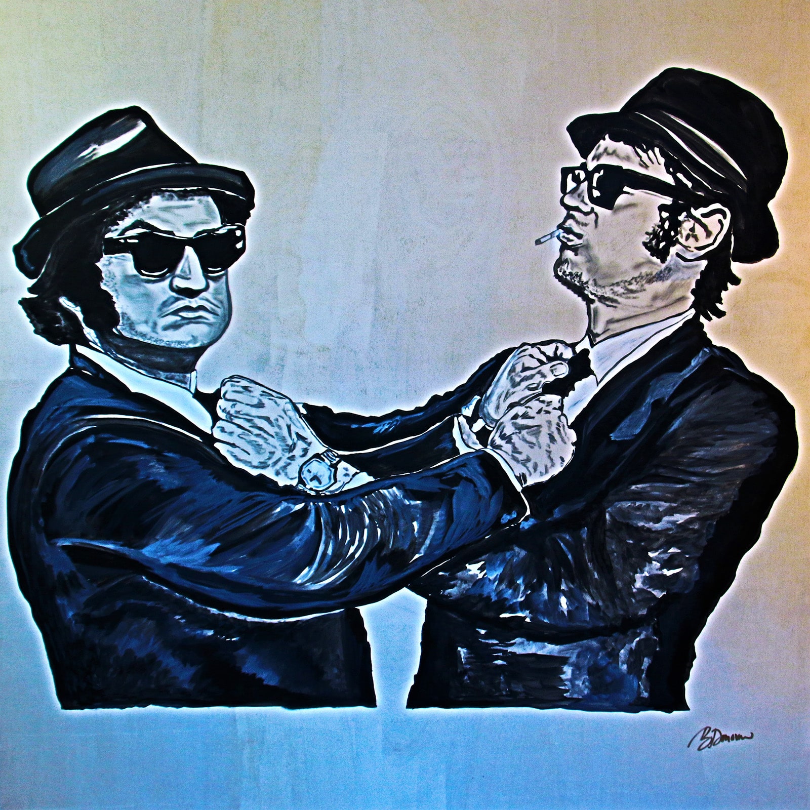 "Blues Brothers Showtime" Mixed Media on Wood Cradled Canvas, 48x48in by Barbara Lee Donovan
