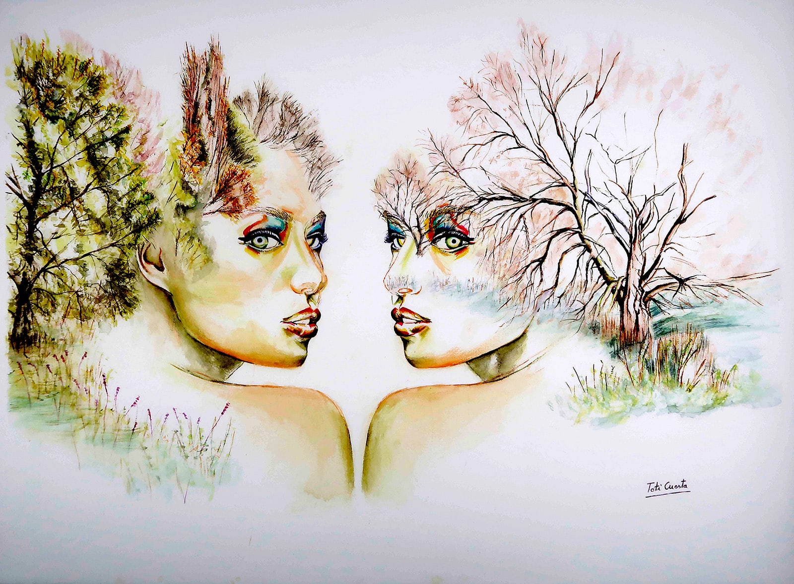 "I Am Nature" Watercolor On 640 gr Paper, 76 x 56 cm by Toti Cuesta