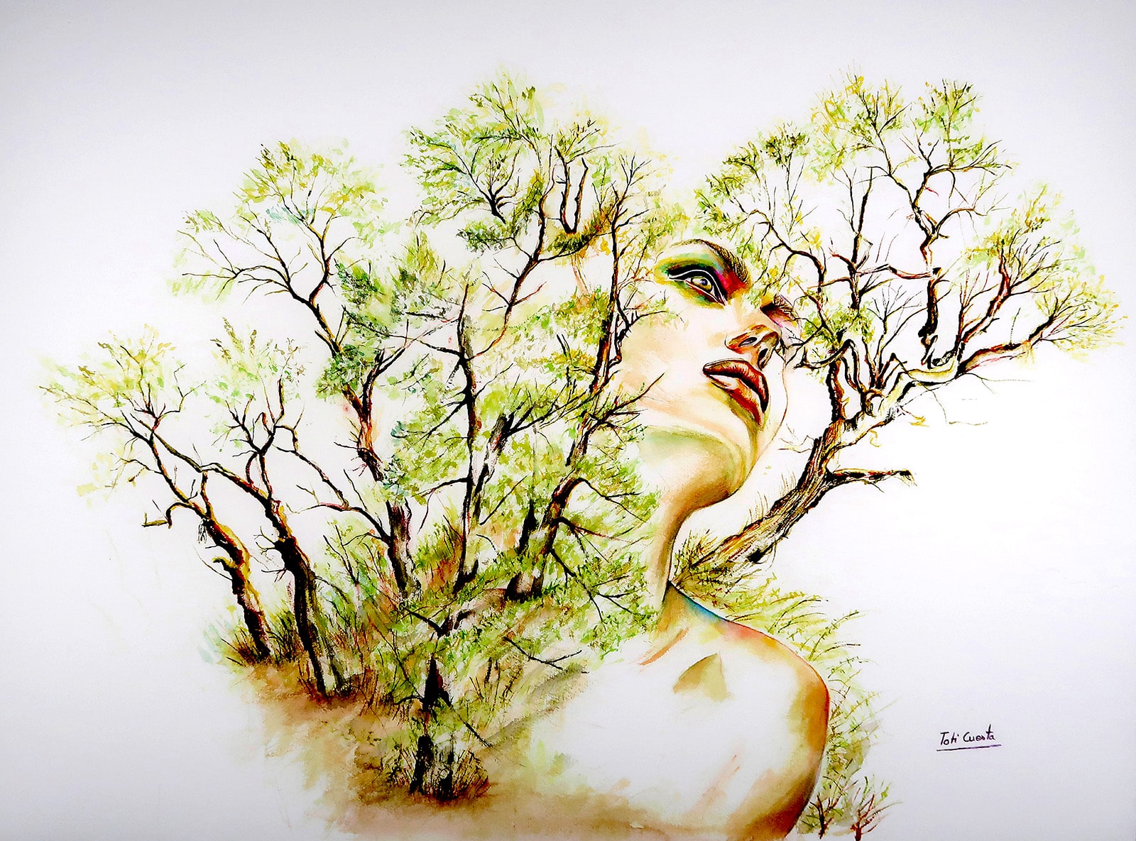 "I Am Tree" Watercolor, 56 x 76 cm by Toti Cuesta