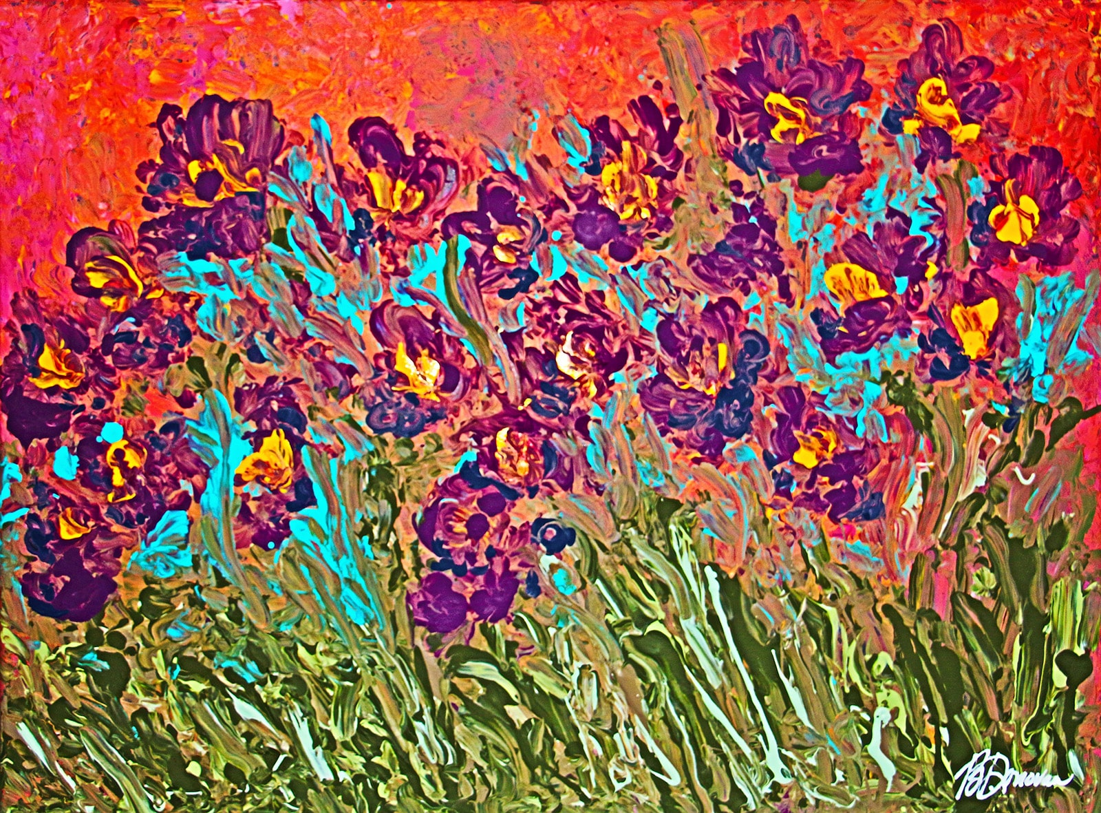 "Wild Iris Van Gogh Style" Thick Acrylic on Canvas, 18x24in by Barbara Lee Donovan