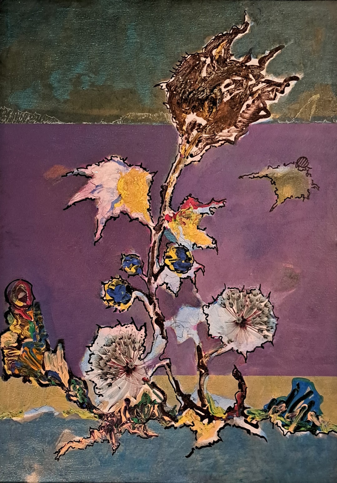 "Blume Mit Sitzendem Akt" Acrylic Paints On Canvas by Josef Weidner
