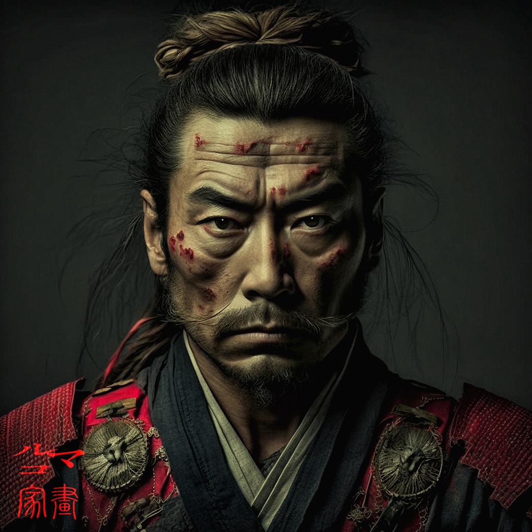 "Portrait Of A Samurai Ronin Of The Abe Clan" Mixed Media Print On Canvas by Marco Benedetti