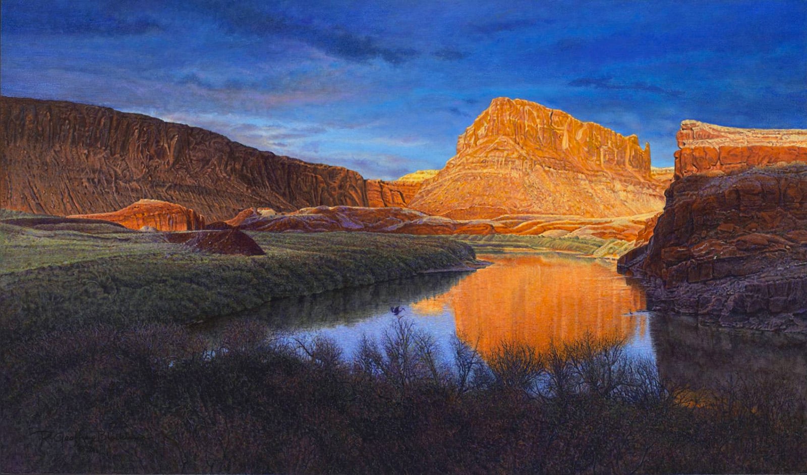 Twilight On The Colorado, Oil On Panel, 14x24 by R. Geoffrey Blackburn