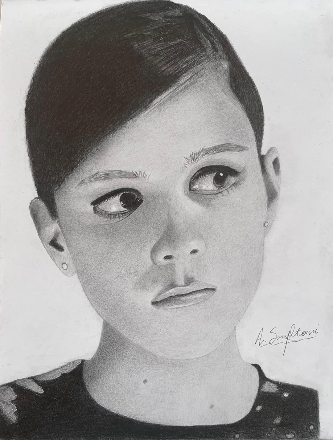 "Dazzling Beauty" Graphite Portrait With Graphite Pencils On Strathmore Bristol Paper by Athina Soultani
