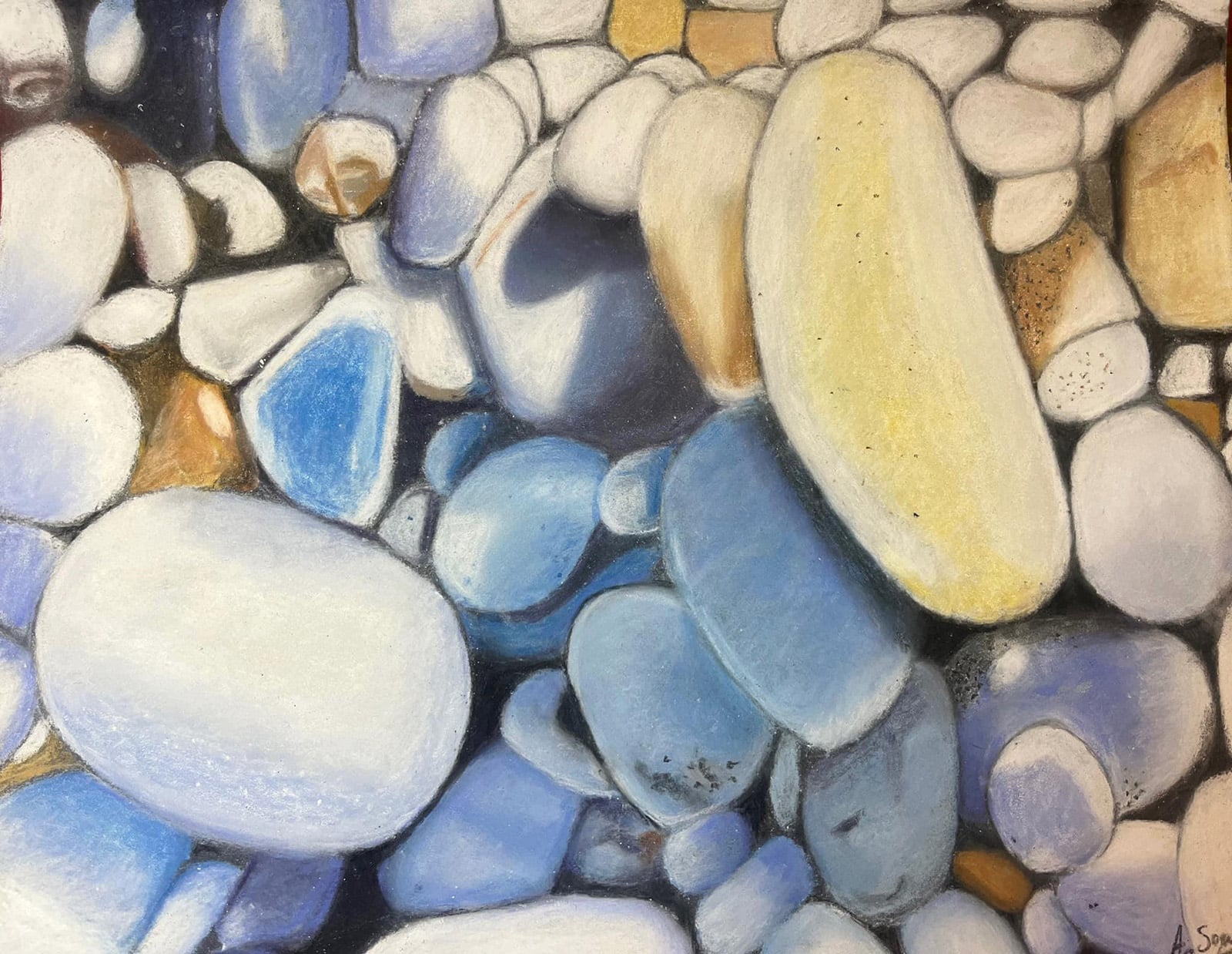 "Paradise Beach" Pastel Painting with Pastel Pencils and Soft Pastels on Sanded Pastel Paper by Athina Soultani