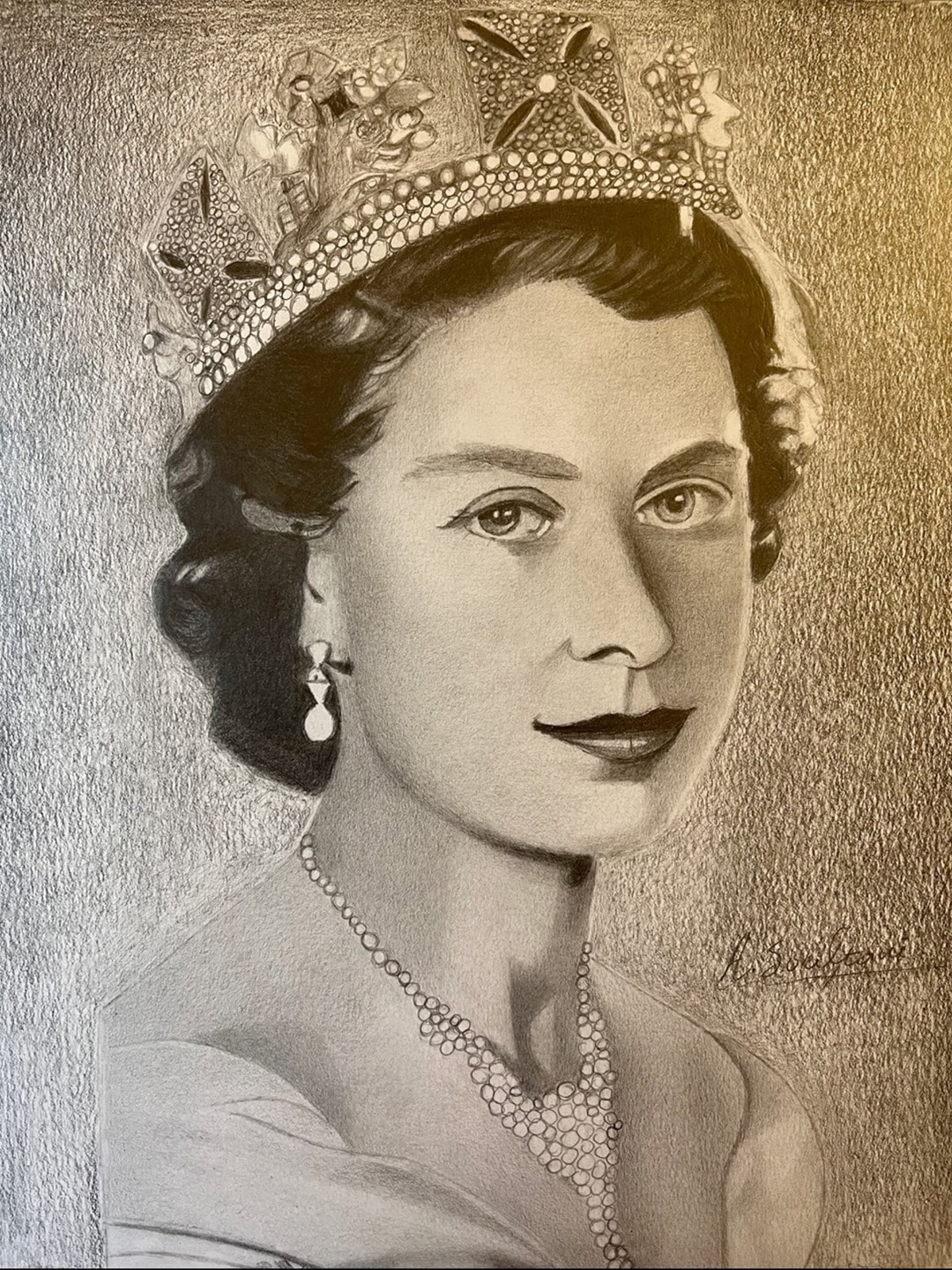 "Queen Elizabeth II" Graphite Portrait With Graphite Pencils On Strathmore Bristol Paper by Athina Soultani
