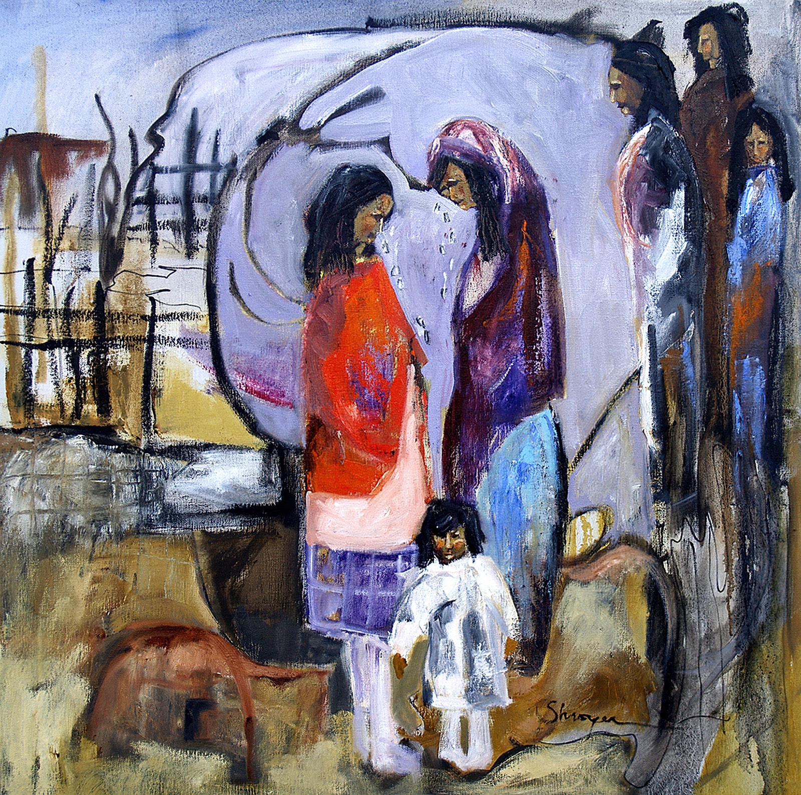 "The Long Walk Of The Navajos To Bosque Redondo" Oil On Canvas by Charlotte Shroyer