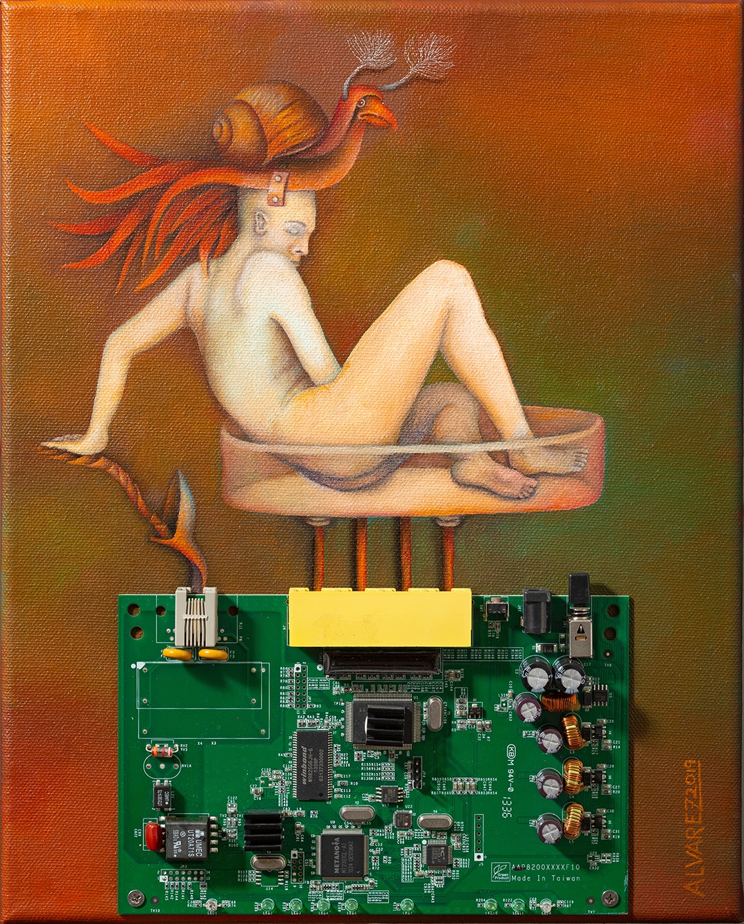 "It's All A Question Of Technology" Oil On Canvas + Objects by Katrin Alvarez