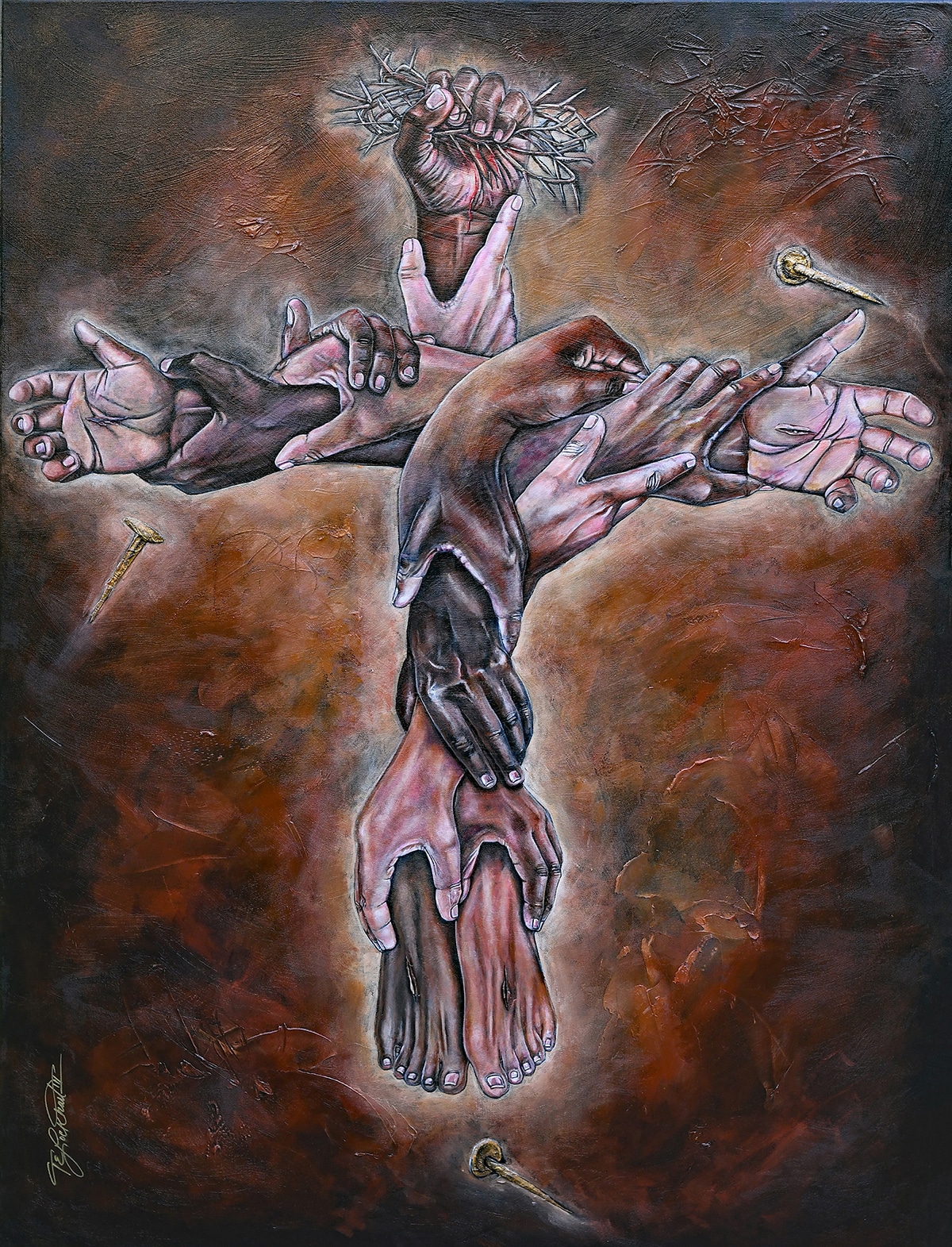 “Body of Christ” Mixed Media on canvas, 36”x48” by Thomas Elias Lockhart III