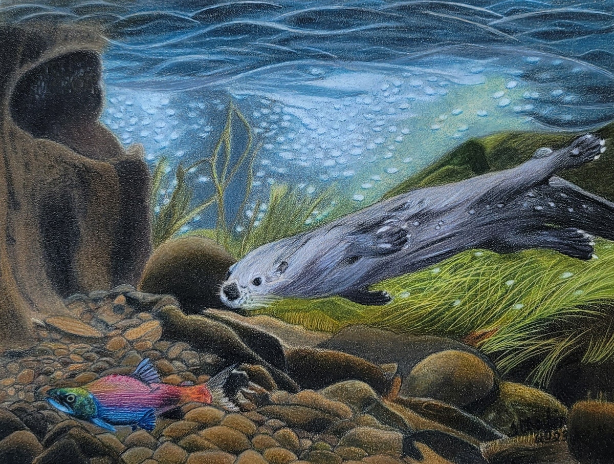 "The Chase" Colored Pencil on Pastelmat, 7 x 5 by Tracey Chaykin