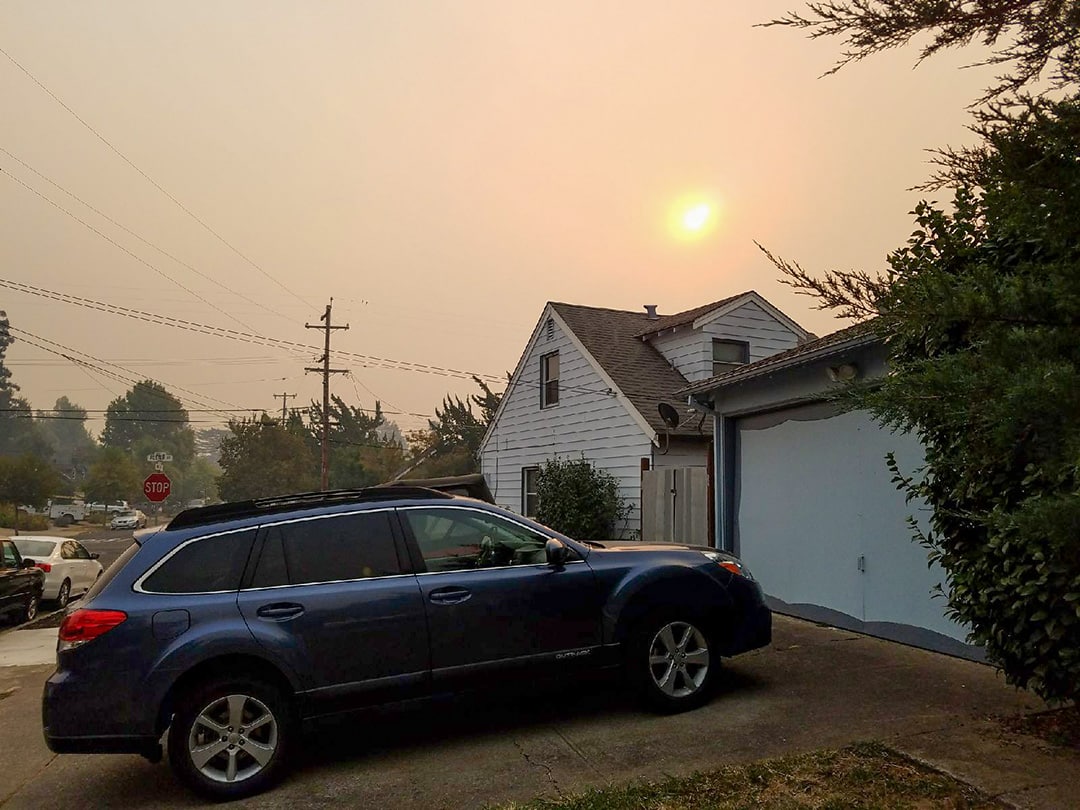 Poor air quality in Napa outside my home showing the sun struggling to shine through - Tracey Chaykin