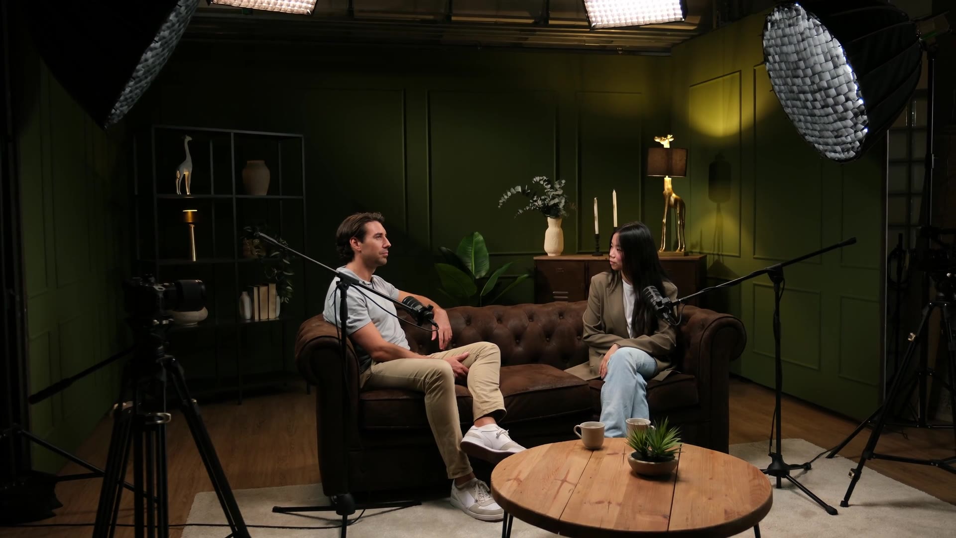 An artist interview being filmed on set