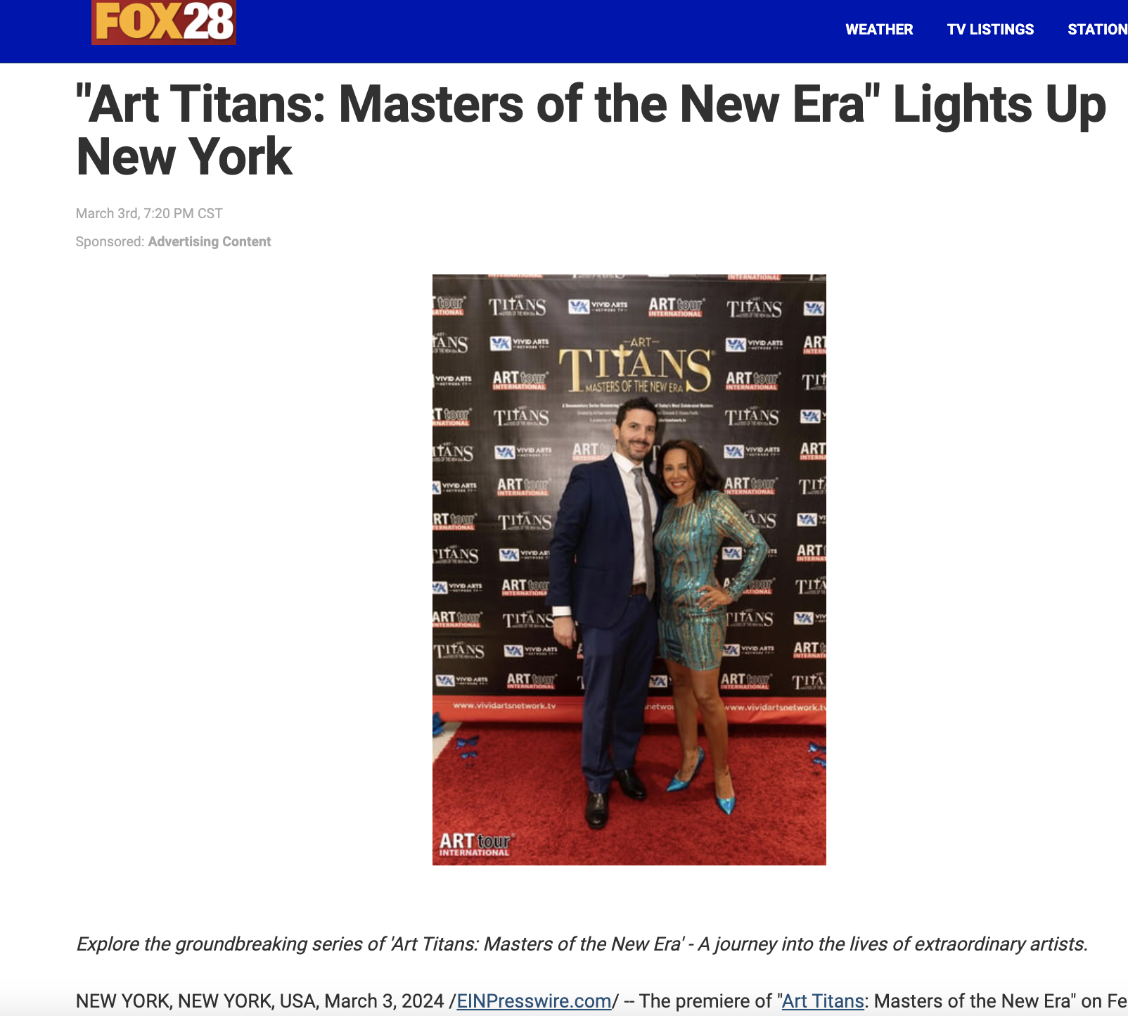 Vivid Arts Global Network | ArtTour International Art Titans press feature on FOX28