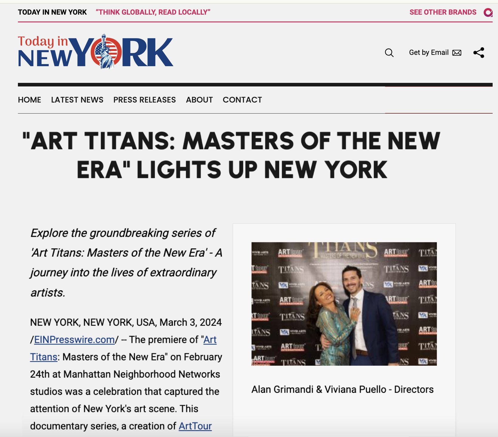 Vivid Arts Global Network | ArtTour International Art Titans press feature on Today in New York