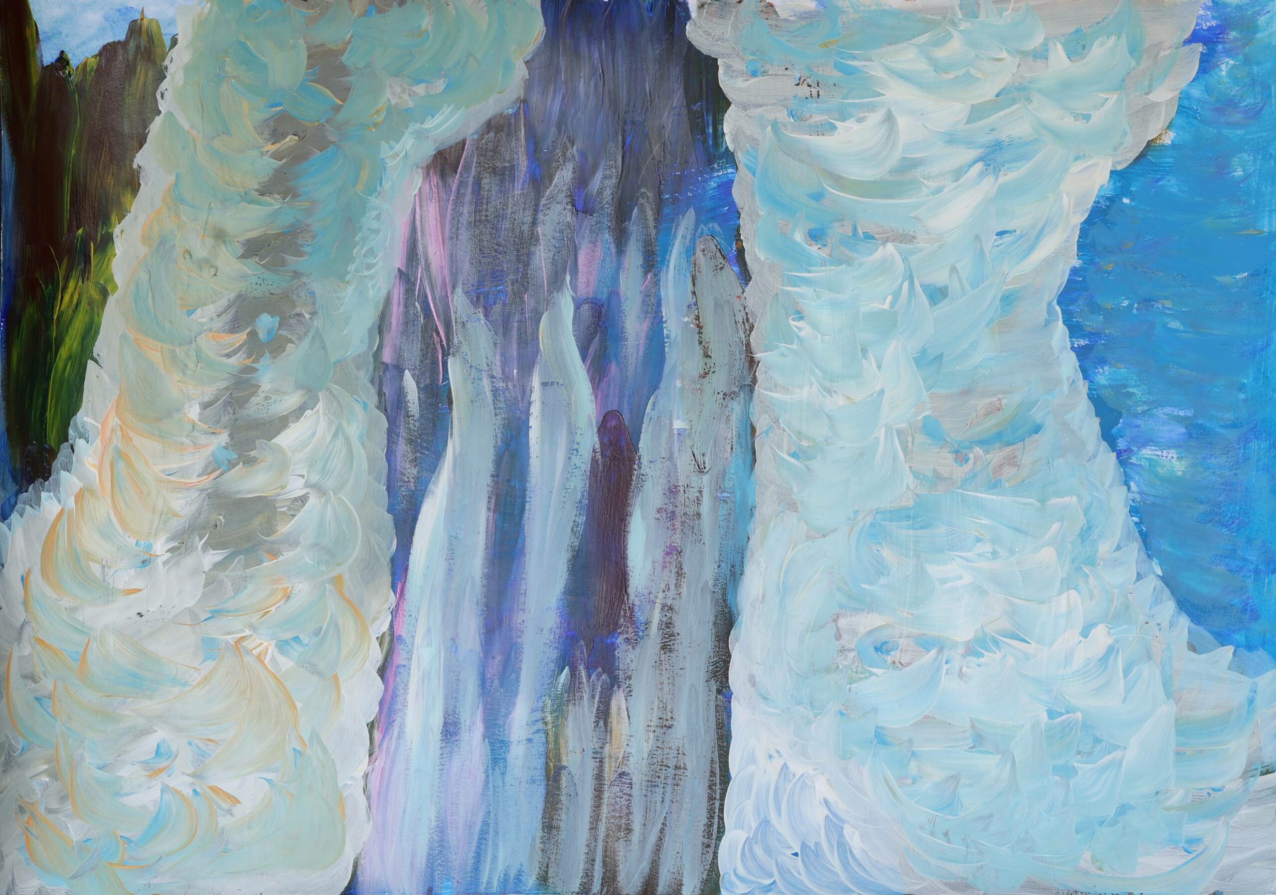 Angelė Šimoliūnienė: A Dialogue with the Unseen | ArtTour International Pale blue and white curving brushstrokes surround deeper blue and violet passages.