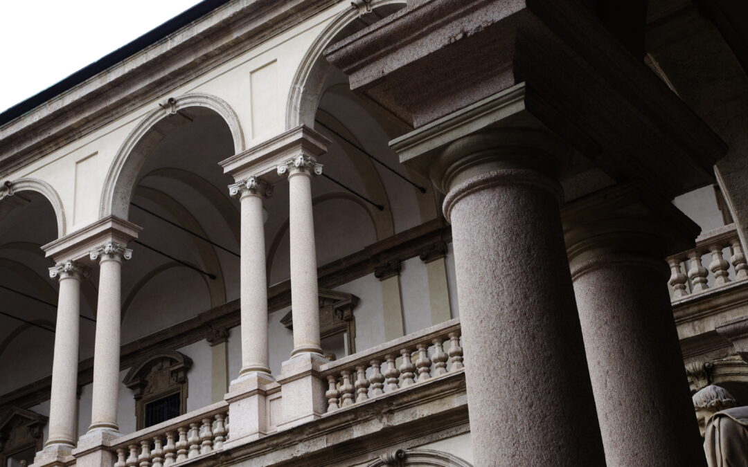 Arcaded courtyard inside the Pinacoteca di Brera in Milan