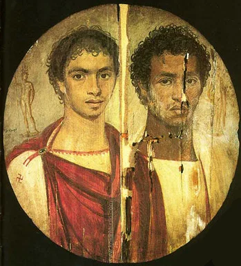 Field: featured image Ancient circular painted wooden panel depicting two young brothers from Roman-era Egypt