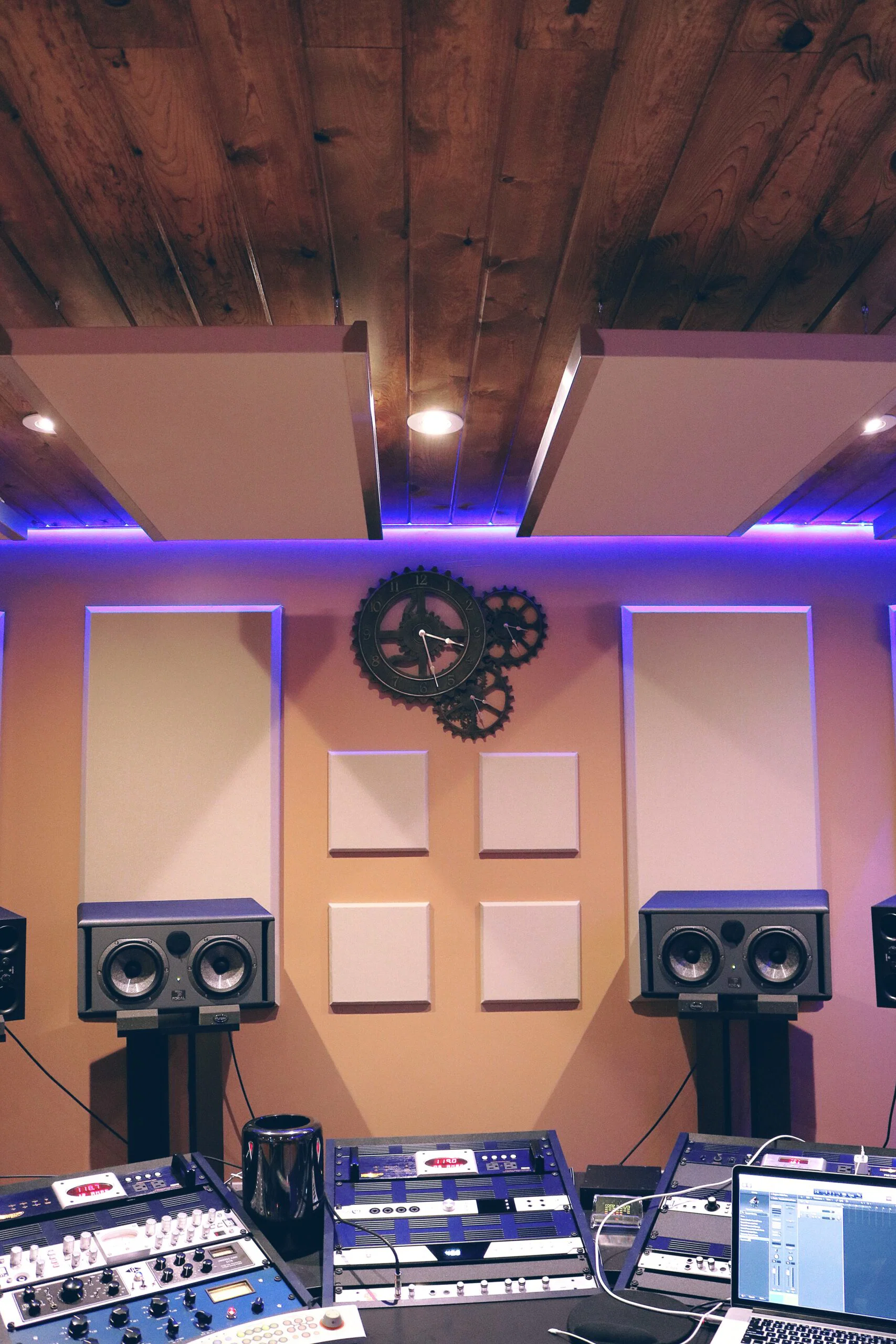 Digital audio workstation and recording equipment in a music studio